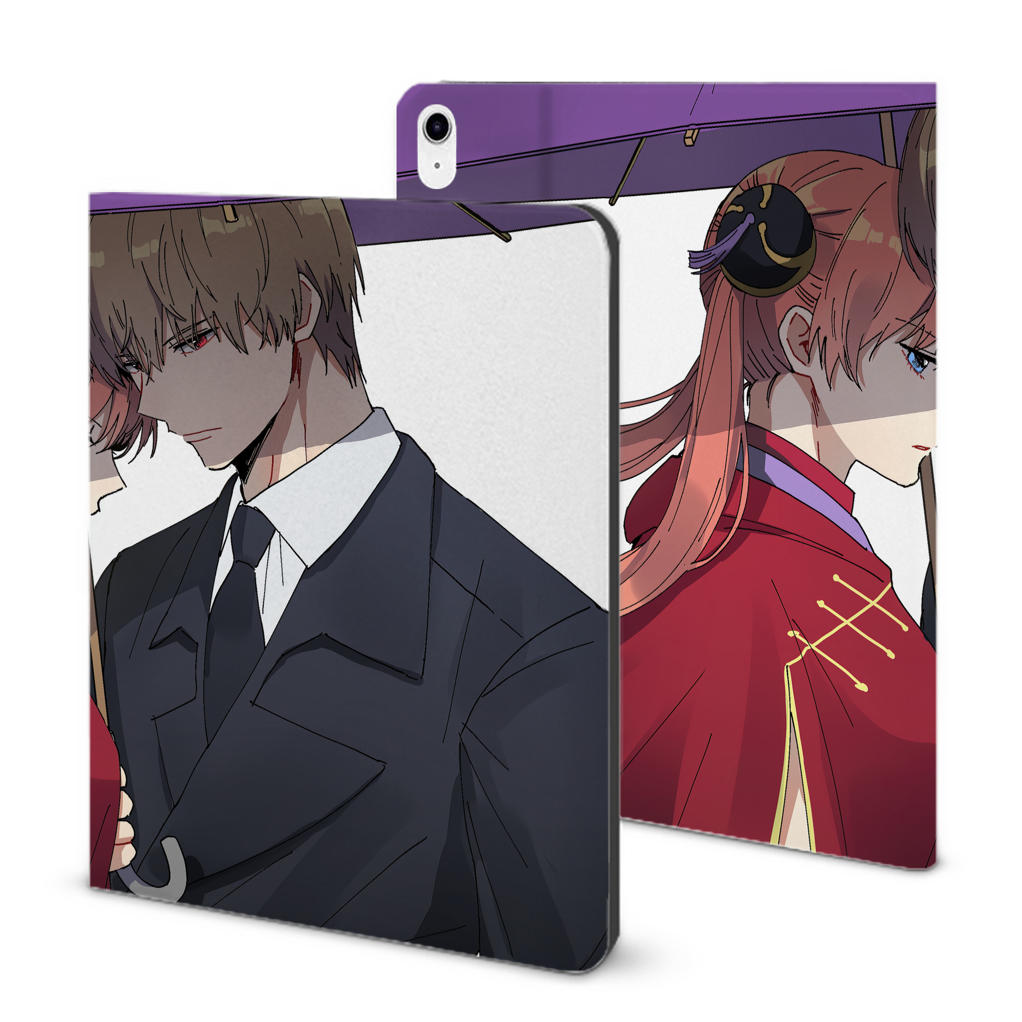 （画像用） ぎんたま 坂田銀時（さかたぎんとき） 神楽 志村新八（しむら しんぱち） GINTAMA Sakata Gintoki Kagura Shimura Shinpachi IPad ケース ブック型 PUレザー TPU 耐衝撃 軽量 薄型 ペン収納なし 全面保護 IPad 各モデル対応